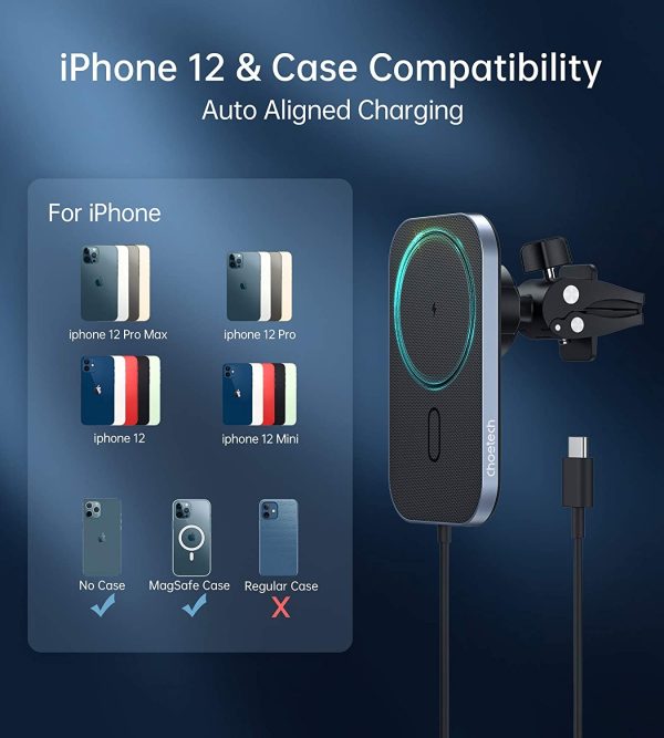 CHOETECH T200F-201 15W MagLeap Magnetic Wireless Car Charger Holder with 1M Cable - Image 4