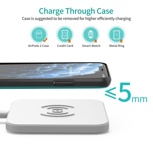 CHOETECH T511-S Qi Certified 10W/7.5W Fast Wireless Charger Pad (White) - Image 7