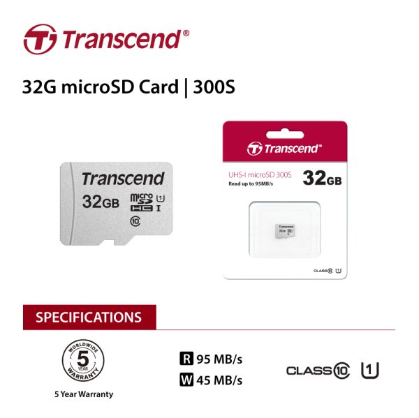 TRANSCEND TS32GUSD300S 32GB UHS-I U1 microSD w/o Adapter  (microSDHC I, C10, U1) - Image 3