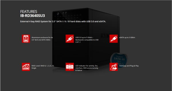 ICY BOX External 4 bay RAID System for 3.5" SATA I / II / III hard disks with USB 3.0 and eSATA (IB-RD3640SU3) - Image 4