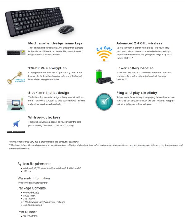 Logitech MK220 Wireless keyboard mouse (920-003235) - Image 3