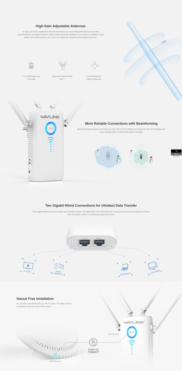 WAVLINK AC1200 Dual Gigabit Ethernet Ports Wi-Fi Range Extender (WL-WN579G3) - Image 3