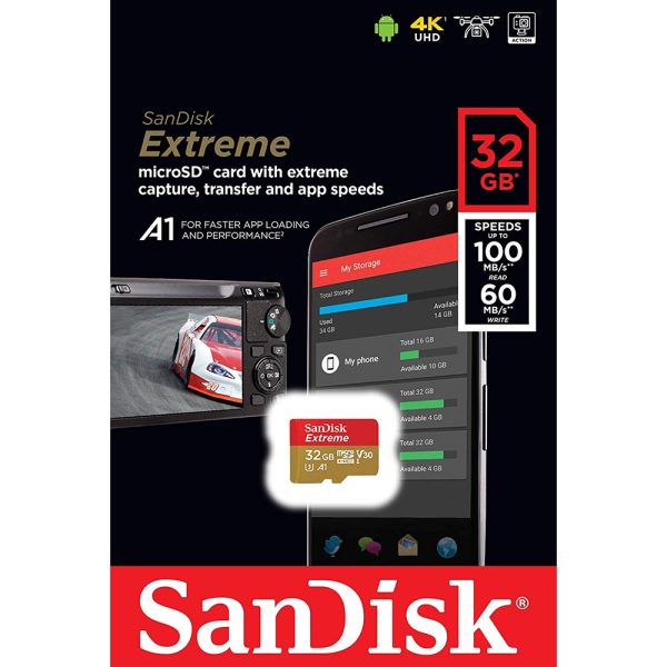 SANDISK SDSQXAF-032G-GN6MN 32GB MICRO SDHC EXTREME A1 V30, UHS-I/ U3, 100MB/s ,NO  SD ADAPTER - Image 3