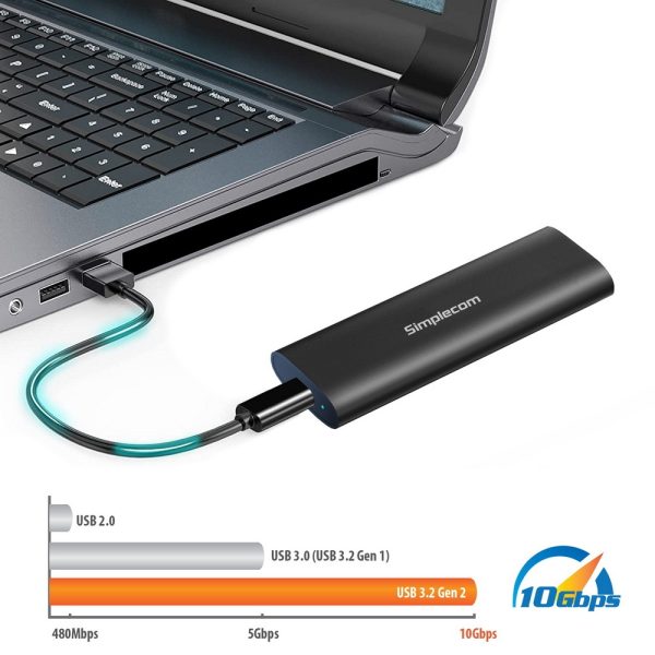 Simplecom SE516 NVMe / SATA Dual Protocol M.2 SSD Tool-Free USB-C Enclosure USB 3.2 Gen 2 10Gbps - Image 4