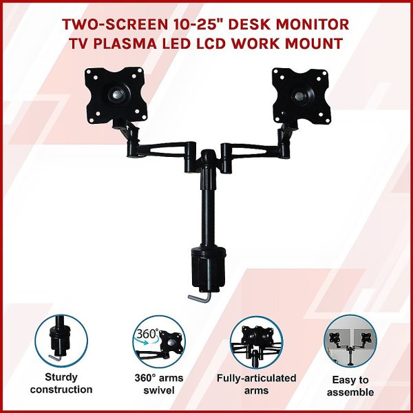 Two-Screen 10-25" Desk Monitor TV Plasma LED LCD Work Mount - Image 3