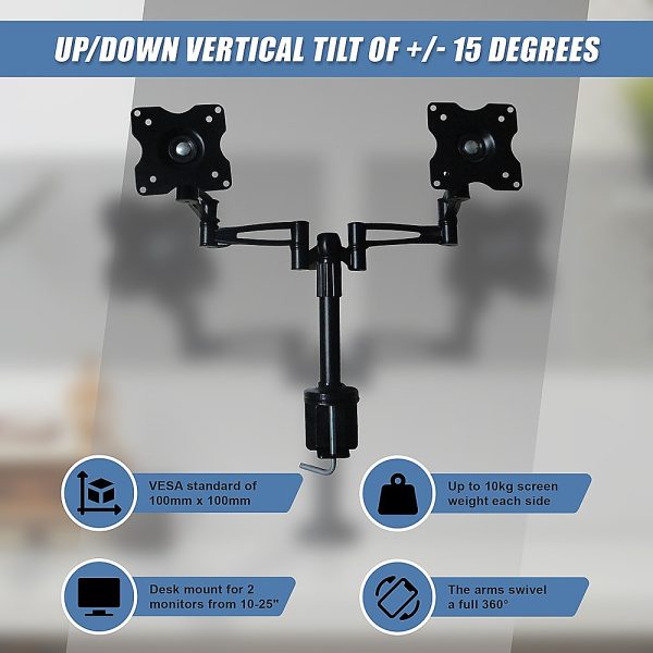 Two-Screen 10-25" Desk Monitor TV Plasma LED LCD Work Mount - Image 8