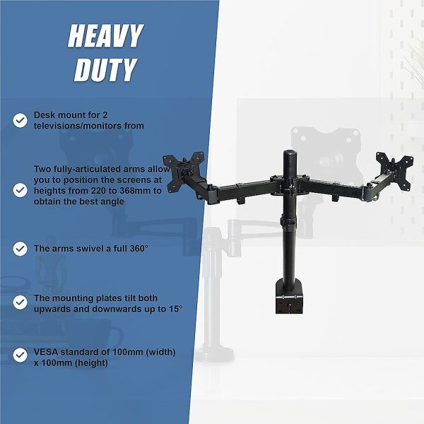 Two-Screen 10-25" Desk Monitor TV Plasma LED LCD Work Mount - Image 9