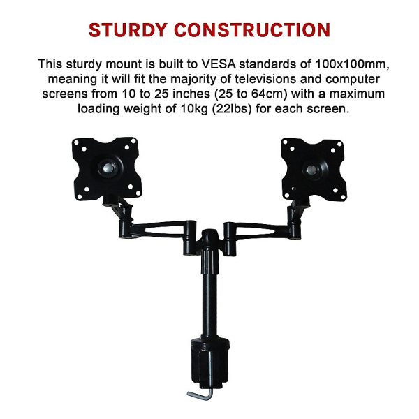 Two-Screen 10-25" Desk Monitor TV Plasma LED LCD Work Mount - Image 10