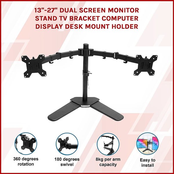 13"-27" Dual Screen Monitor Stand TV Bracket Computer Display Desk Mount Holder - Image 3
