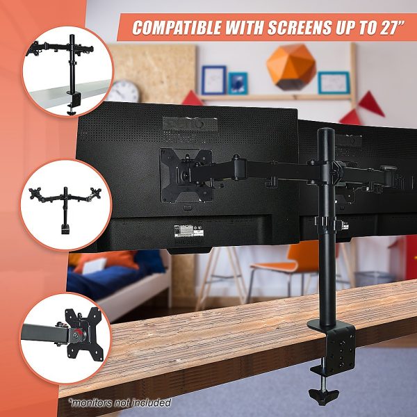 Dual LCD Monitor Desk Mount Stand Adjustable Fits 2 Screens Up To 27" - Image 7