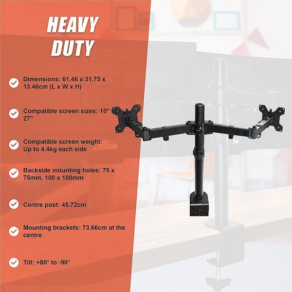 Dual LCD Monitor Desk Mount Stand Adjustable Fits 2 Screens Up To 27" - Image 9