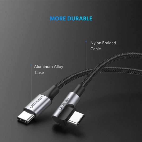 UGREEN USB-C to Angled USB 2.0 C M/M Round Cable Aluminum Shell Nickel Plating 2m (Gray Black) 50125 - Image 7