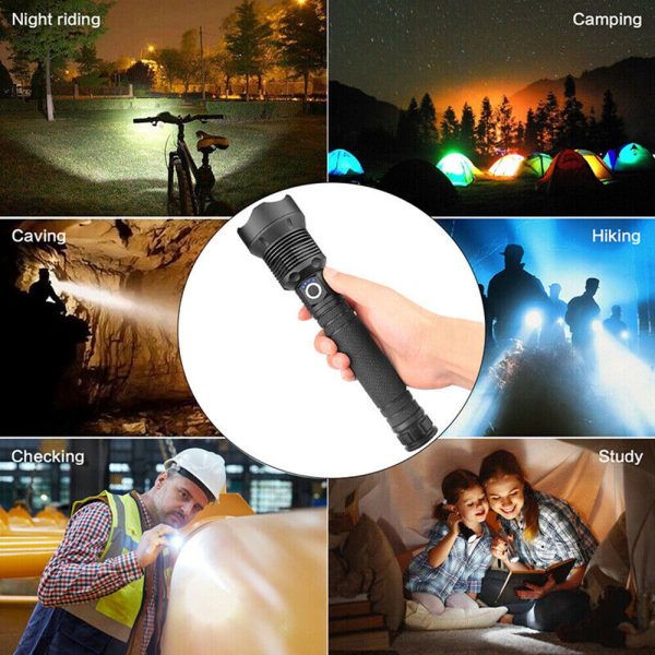 99000LM Ultra Bright LED Tactical Flashlight 3-Modes Zoom Torch USB Charging - Image 5