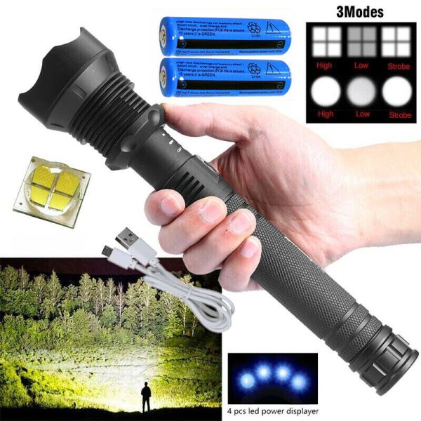 99000LM Ultra Bright LED Tactical Flashlight 3-Modes Zoom Torch USB Charging - Image 8