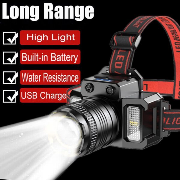 900000LM LED Headlamp Rechargeable Headlight Zoomable Head Torch Lamp Flashlight - Image 2