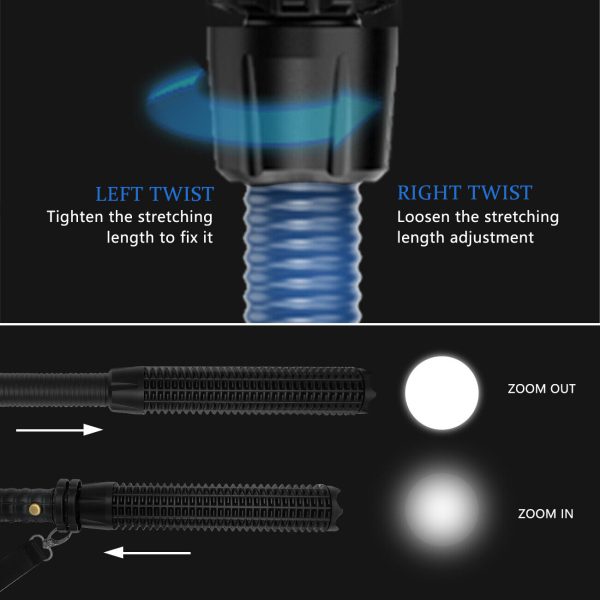 Baseball LED Flashlight Rechargeable Zoom Police Security Torch Baton Lamp Light - Image 3