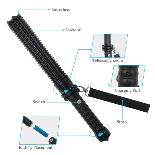 Baseball LED Flashlight Rechargeable Zoom Police Security Torch Baton Lamp Light - Image 5