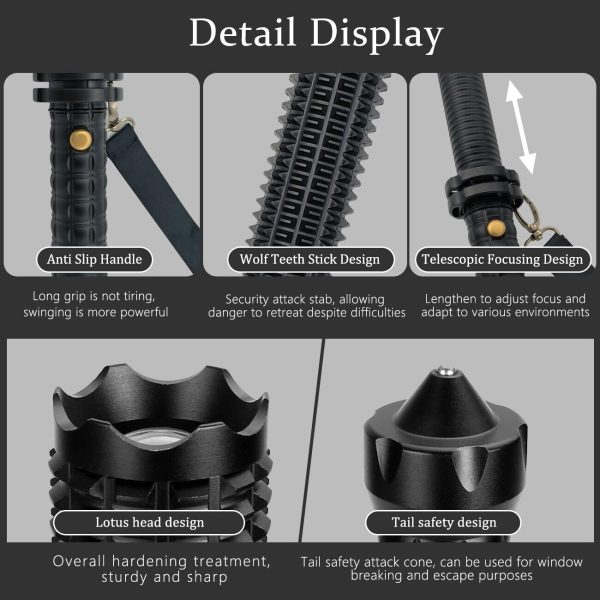 Baseball LED Flashlight Rechargeable Zoom Police Security Torch Baton Lamp Light - Image 8