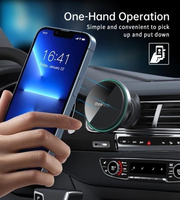 CHOETECH T204-F 15W Magnetic Car Charger Holder with LED Light (Aluminium alloy housing) - Image 3