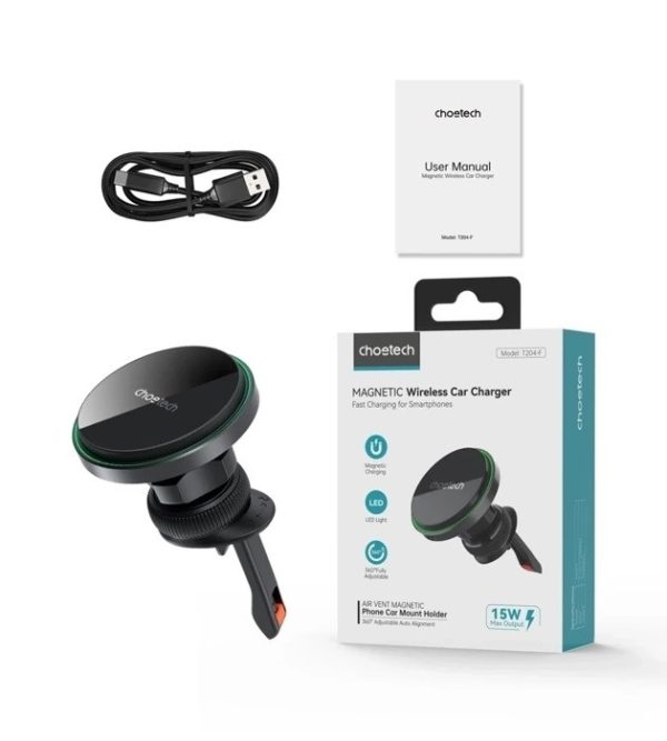 CHOETECH T204-F 15W Magnetic Car Charger Holder with LED Light (Aluminium alloy housing) - Image 9