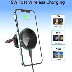 CHOETECH T205-F 15W Magnetic Car Charger Holder with LED Light (PC housing) - Image 2