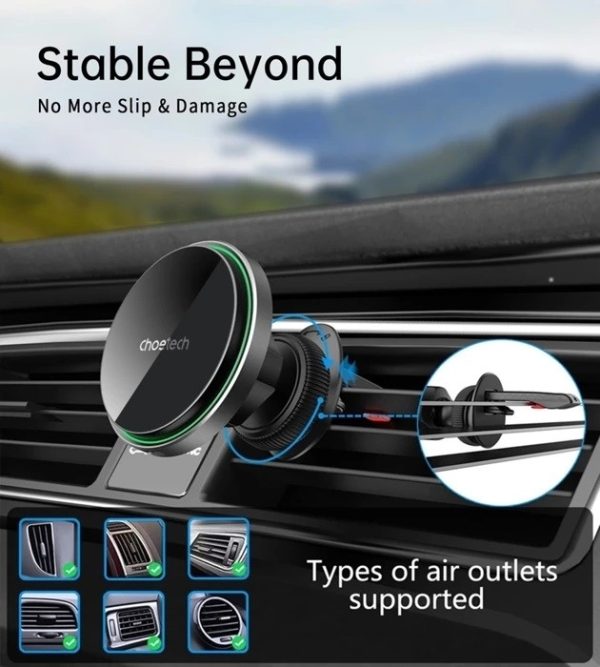 CHOETECH T205-F 15W Magnetic Car Charger Holder with LED Light (PC housing) - Image 5