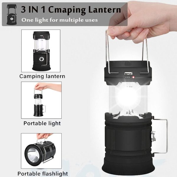 LED Camping Lamp Solar Powered Rechargeable USB Torch Waterproof Emergency Light Lantern - Image 2