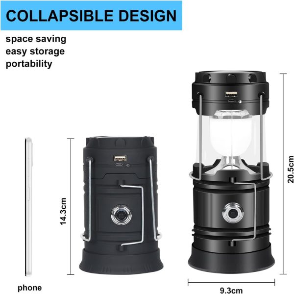 LED Camping Lamp Solar Powered Rechargeable USB Torch Waterproof Emergency Light Lantern - Image 3