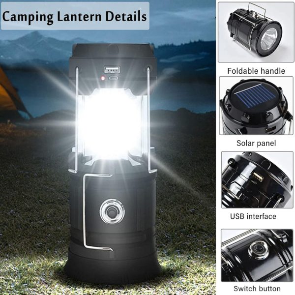 LED Camping Lamp Solar Powered Rechargeable USB Torch Waterproof Emergency Light Lantern - Image 4