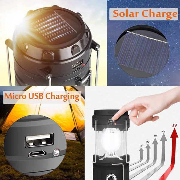 LED Camping Lamp Solar Powered Rechargeable USB Torch Waterproof Emergency Light Lantern - Image 5