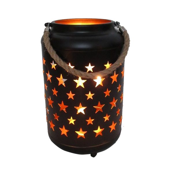 25cm Metal LED Lantern Light w Rope Hanger Star Design Lamp - Large - Image 2