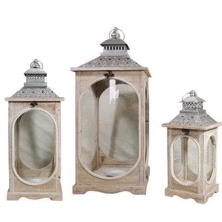 Set 3 Natural Wooden Lantern w Oval Shape 76cm