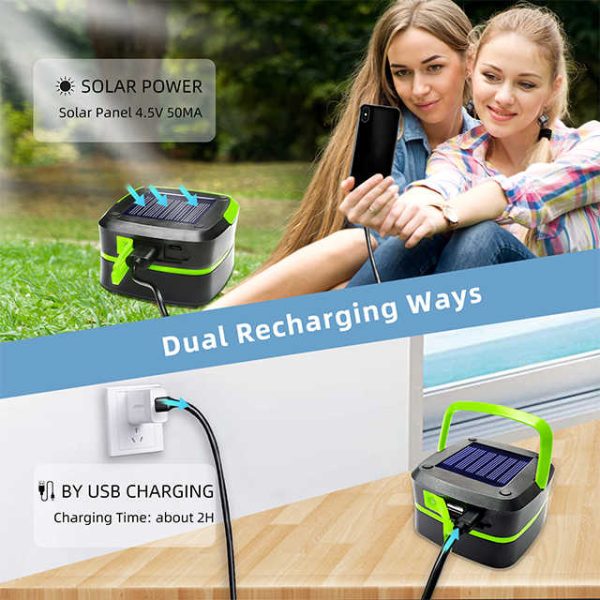 Green Collapsible Portable Solar LED Camping Lantern with USB Charging - Image 4