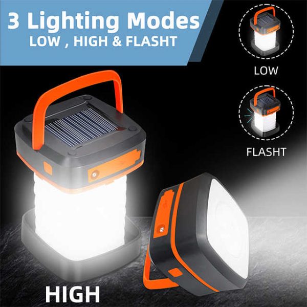 Green Collapsible Portable Solar LED Camping Lantern with USB Charging - Image 5