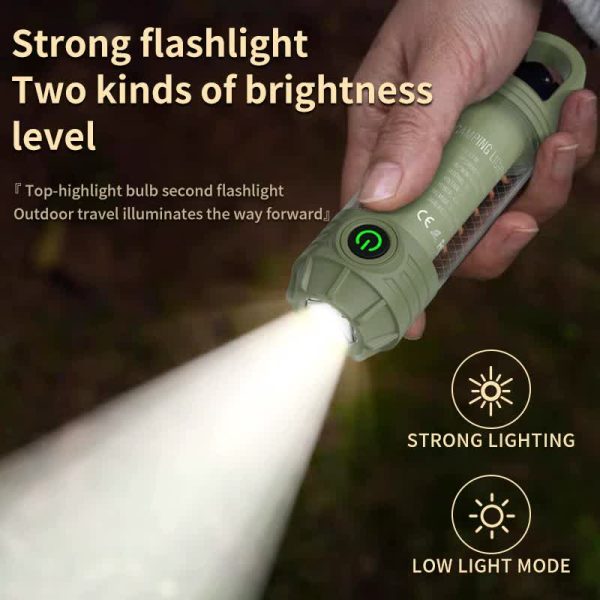 2 PCS Green Portable Outdoor Camping Light with 6 Modes & Keychain Hook - Multi-Source Mini Flashlight, IPX4 Waterproof - Image 5