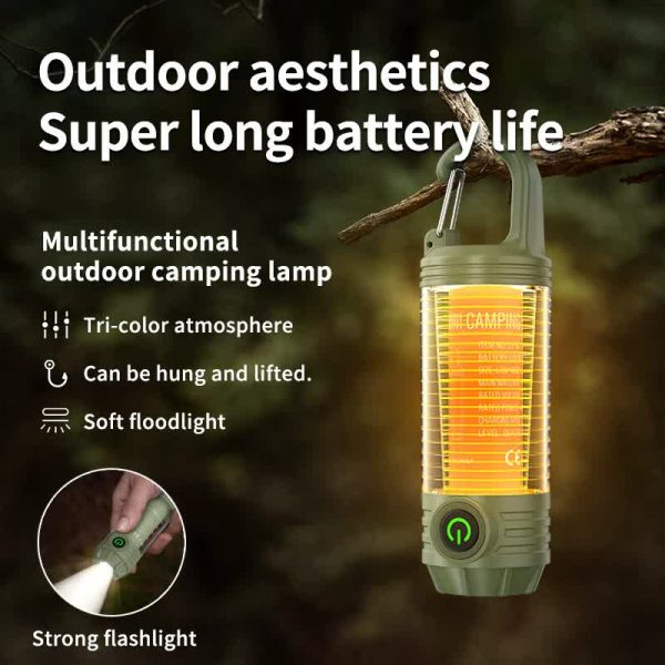 2 PCS Khaki Portable Outdoor Camping Light with 6 Modes & Keychain Hook - Multi-Source Mini Flashlight, IPX4 Waterproof - Image 2