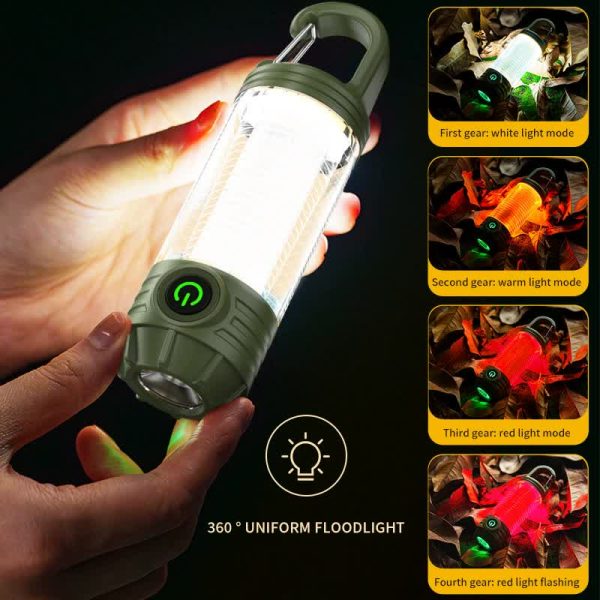 2 PCS Khaki Portable Outdoor Camping Light with 6 Modes & Keychain Hook - Multi-Source Mini Flashlight, IPX4 Waterproof - Image 3