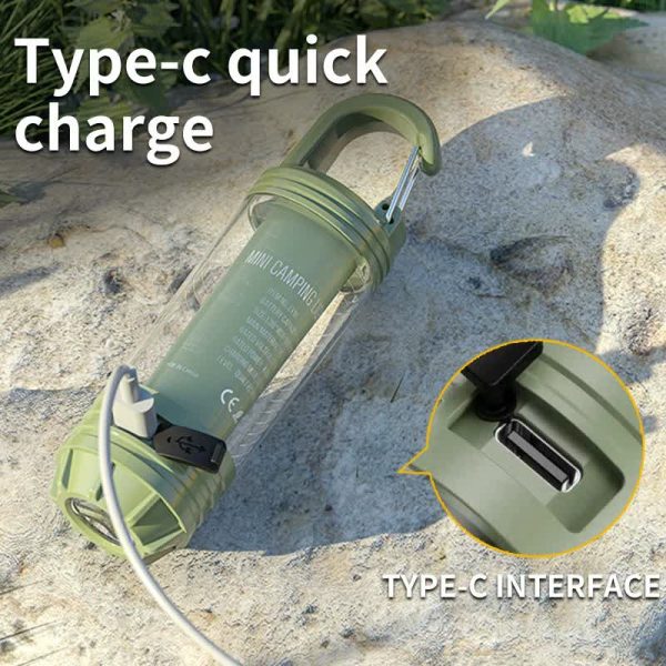 2 PCS Khaki Portable Outdoor Camping Light with 6 Modes & Keychain Hook - Multi-Source Mini Flashlight, IPX4 Waterproof - Image 4