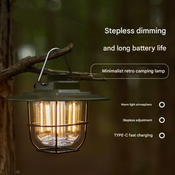 Black Vintage LED Camping Lantern - Rechargeable, Stepless Dimming, Power Bank - Image 2