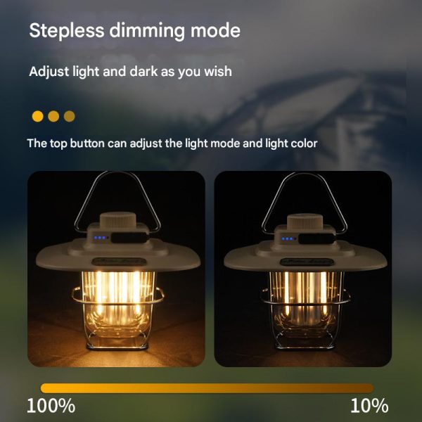 Beige Vintage LED Camping Lantern - Rechargeable, Stepless Dimming, Power Bank - Image 4