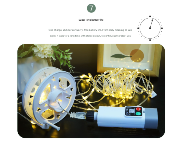 (200 lights warm white at 20 meters) Camping tent light kit - rechargeable power bank, spool light string, remote control - Image 9
