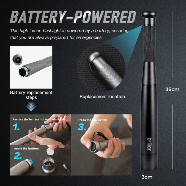 Brillar Aluminium Long Torch - Black - Image 2