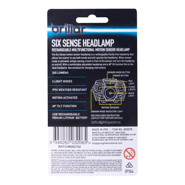 Brillar Sixth Sense - 200 Lumen 6 Mode Rechargeable Headlamp - Image 4