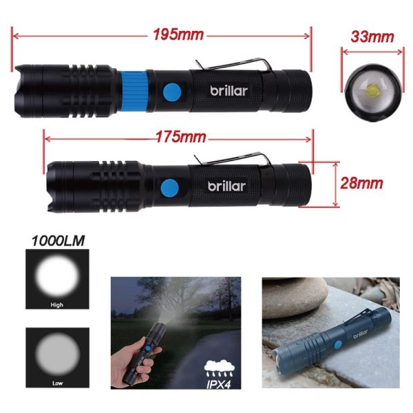 Brillar Investigator 1000 Lumens Rechargeable USB Flashlight - Image 3