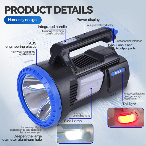 Brillar 300 Lumen USB Rechargeable Multifunction LED Searchlight - Image 3