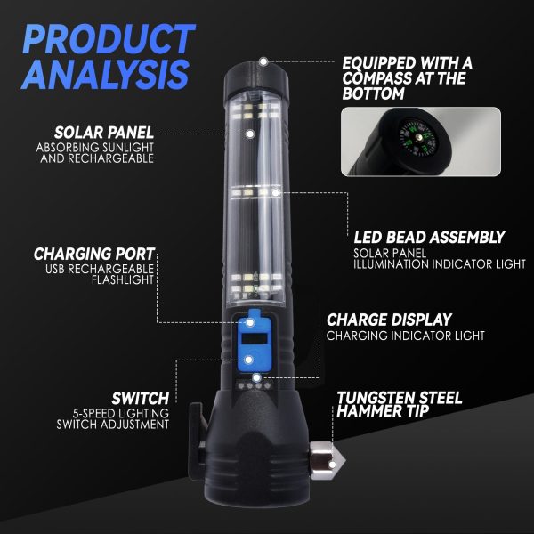 Brillar 150 Lumen Solar Power USB rechargeable Multifunction Trekking Torch - Image 3
