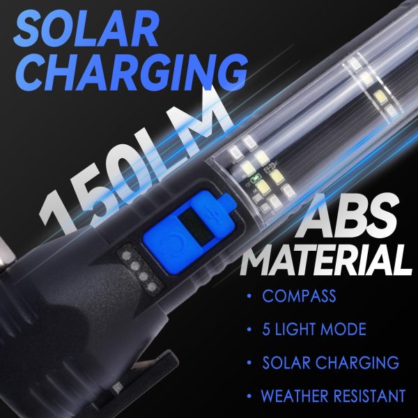 Brillar 150 Lumen Solar Power USB rechargeable Multifunction Trekking Torch - Image 4