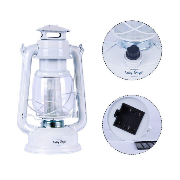12 LED Solid Metal Camping Hurricane Lantern - White - Image 4