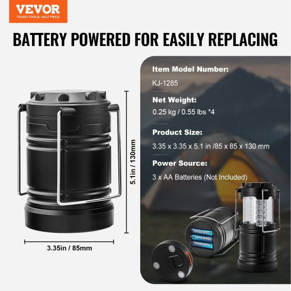 VEVOR LED Camping Lanterns Collapsible Battery Powered Flashlights Set of 4 - Image 7