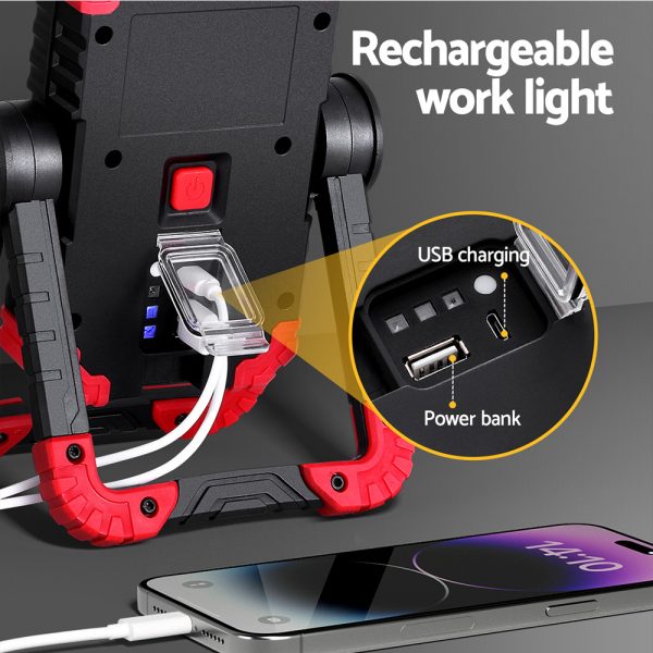 Giantz Work Light Rechargeable Torch USB Cordless LED Lamp Rotation Folding - Image 5